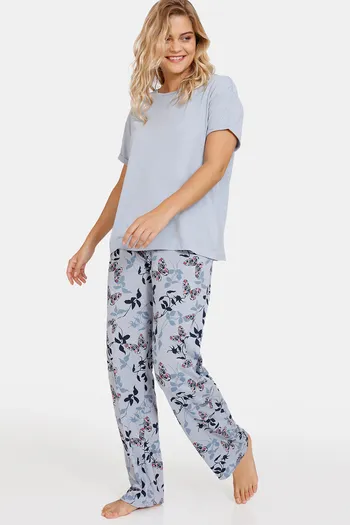 Buy Marks Spencer Cotton Pyjama Set Blue Mix at Rs.1499 online